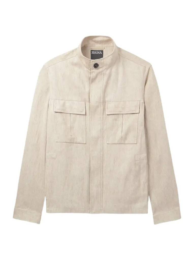Zegna Leather-Trimmed Linen Overshirt - Men