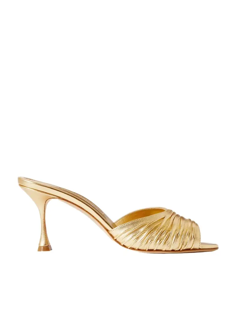 Manolo Blahnik Pirua 70 Metallic Leather Mules