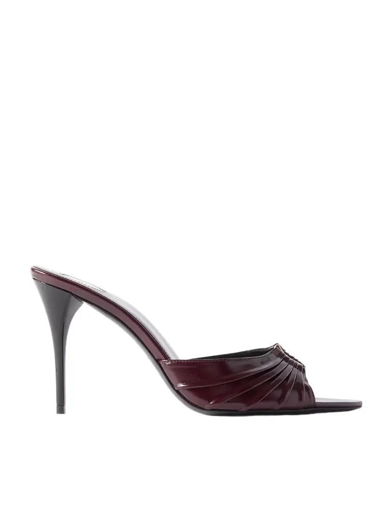 Saint Laurent Babylone Embellished Gathered Glossed-leather Mules