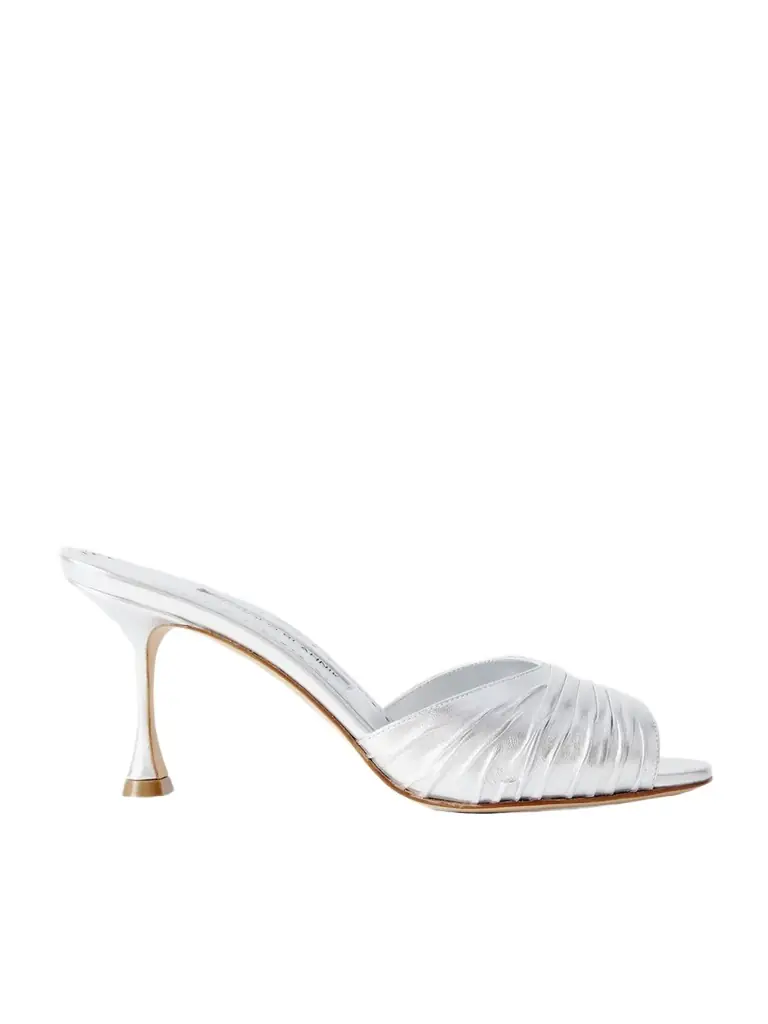 Manolo Blahnik Pirua 70 Crinkled Metallic Leather Mules