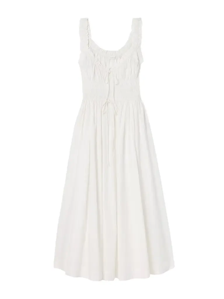 DÔEN Emmaretta Tie-detailed Shirred Cotton-voile Midi Dress