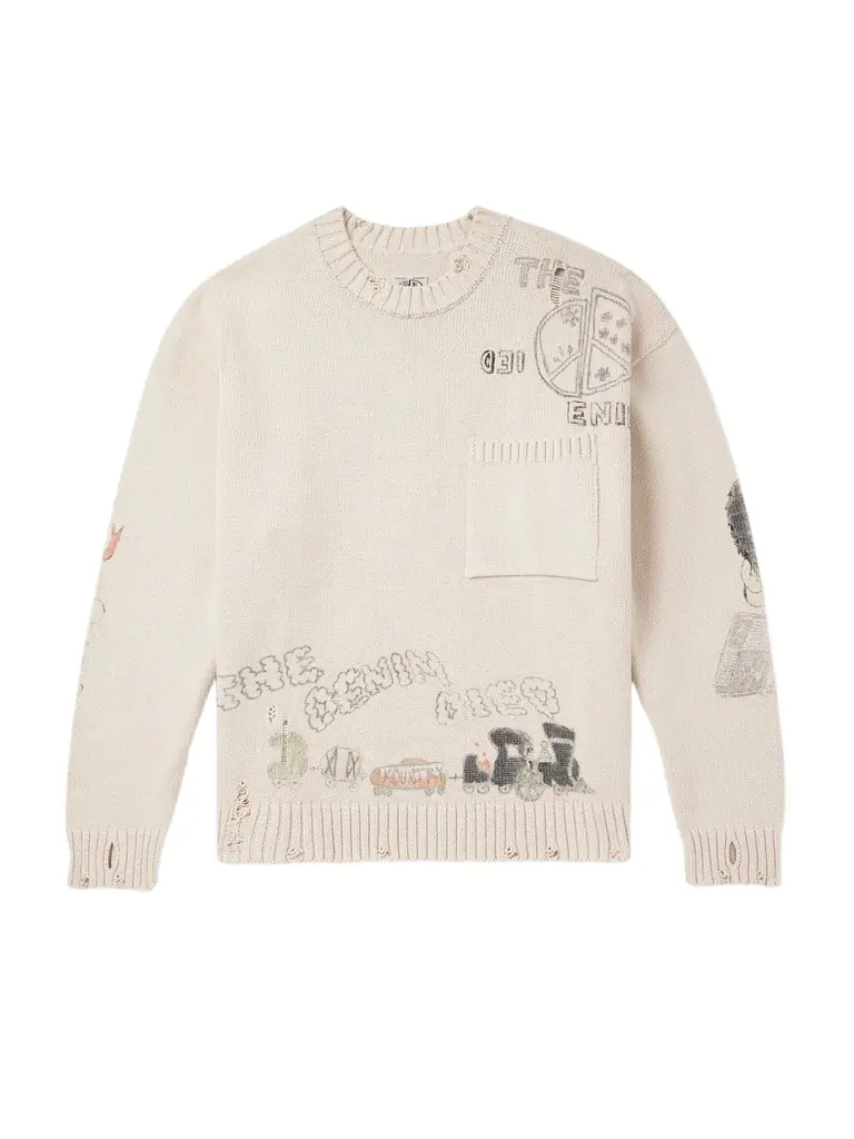 KAPITAL Distressed Printed Cotton Sweater - Men