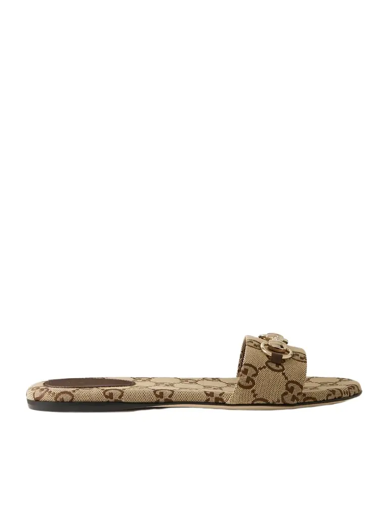 Gucci Siaga Horsebit-detailed Canvas-jacquard Slides