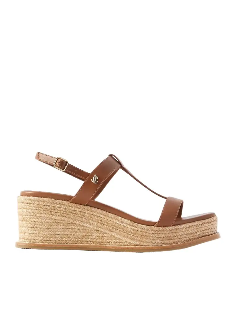Jimmy Choo Theia 60 Leather Espadrilles Wedge Sandals