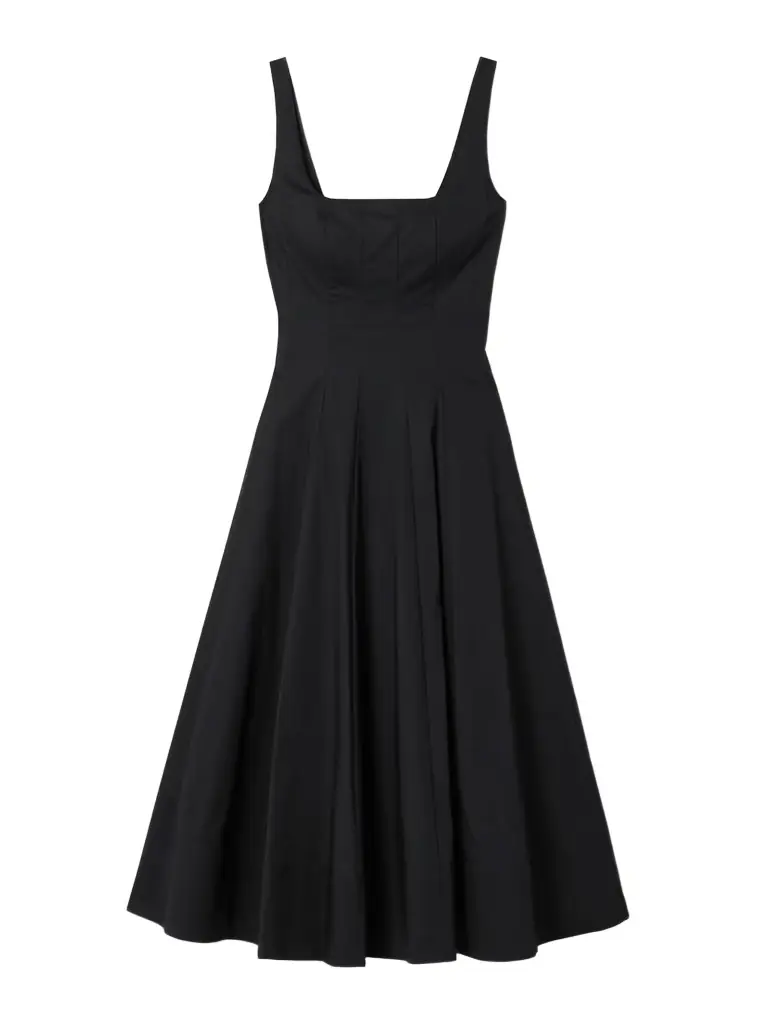 Staud Wells Pleated Cotton-blend Poplin Midi Dress