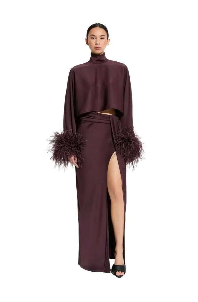 LAPOINTE Lightweight Satin Asymmetric Maxi Skirt