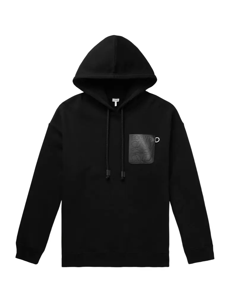 Loewe Logo-Debossed Leather-Trimmed Cotton-Jersey Hoodie - Men