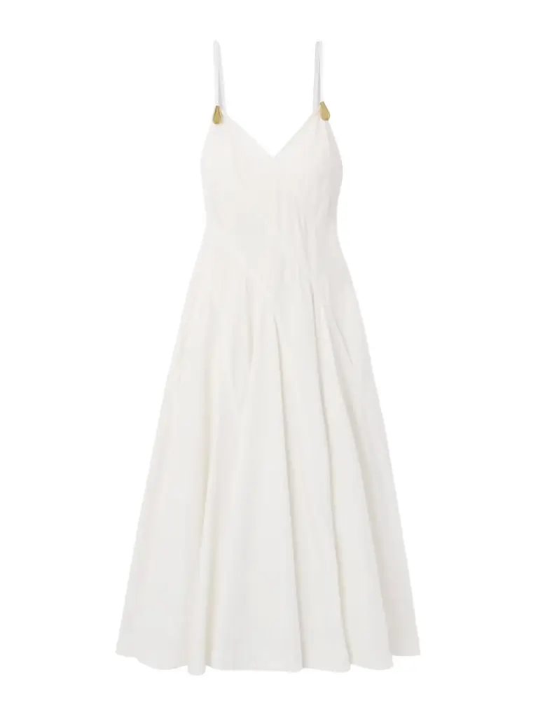 Bottega Veneta Embellished Pleated Cotton-blend Poplin Midi Dress