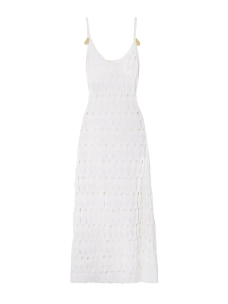Bottega Veneta Embellished Open-knit Cotton And Silk-blend Midi Dress