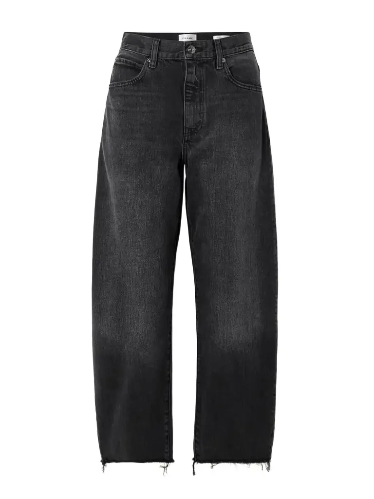 Frame The Bubble Cropped Frayed High-rise Barrel-leg Jeans