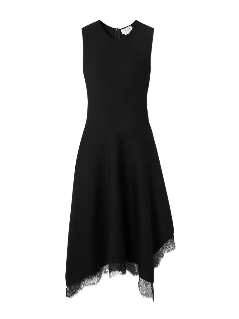 McQueen Asymmetric Lace-trimmed Woven idi Dress