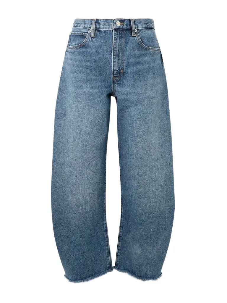 Frame The Bubble Crop Frayed High-rise Barrel-leg Jeans