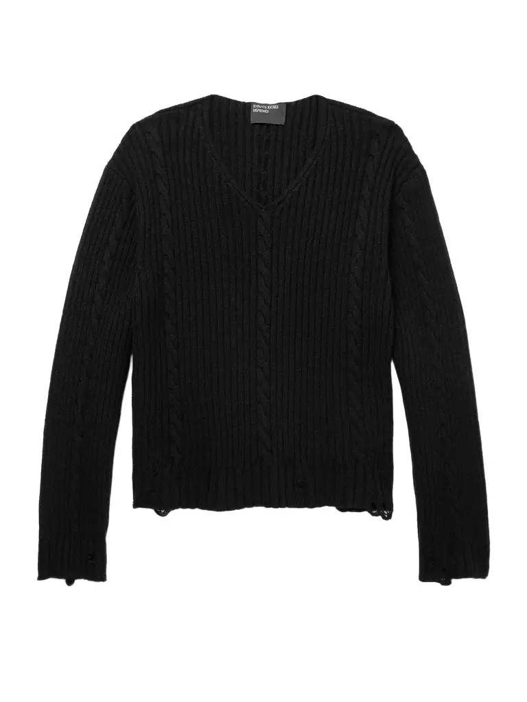 Enfants Riches Déprimés Distressed Ribbed Cable-Knit Cashmere Sweater - Men