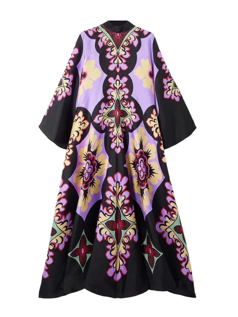 La DoubleJ Icon Magnifico Draped Printed Silk-twill Maxi Dress