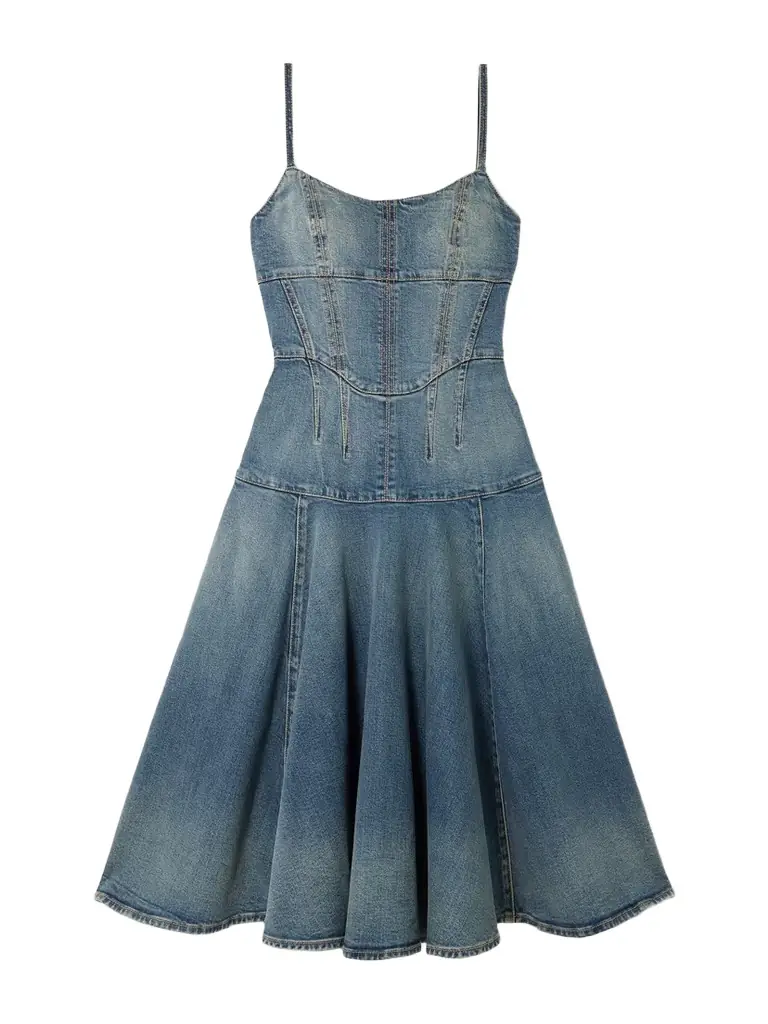 McQueen Paneled Denim Midi Dress