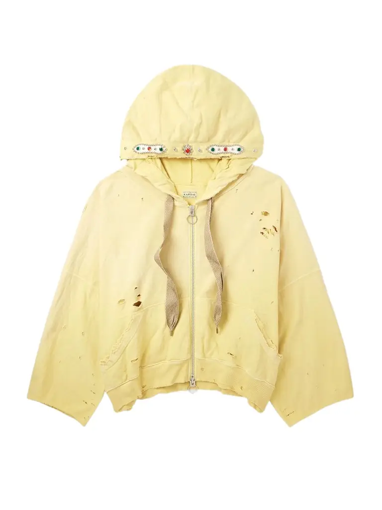KAPITAL Embelished Distressed Cotton-Jersey Zip-Up Hoodie - Men