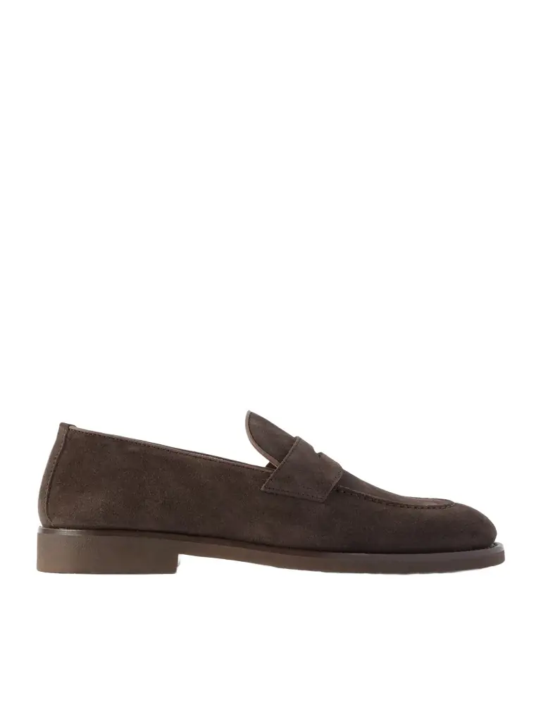 Brunello Cucinelli Leather-Trimmed Suede Penny Loafers - Men