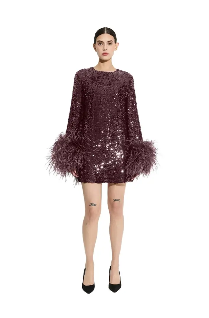 LAPOINTE Sequin Dress With Feathers