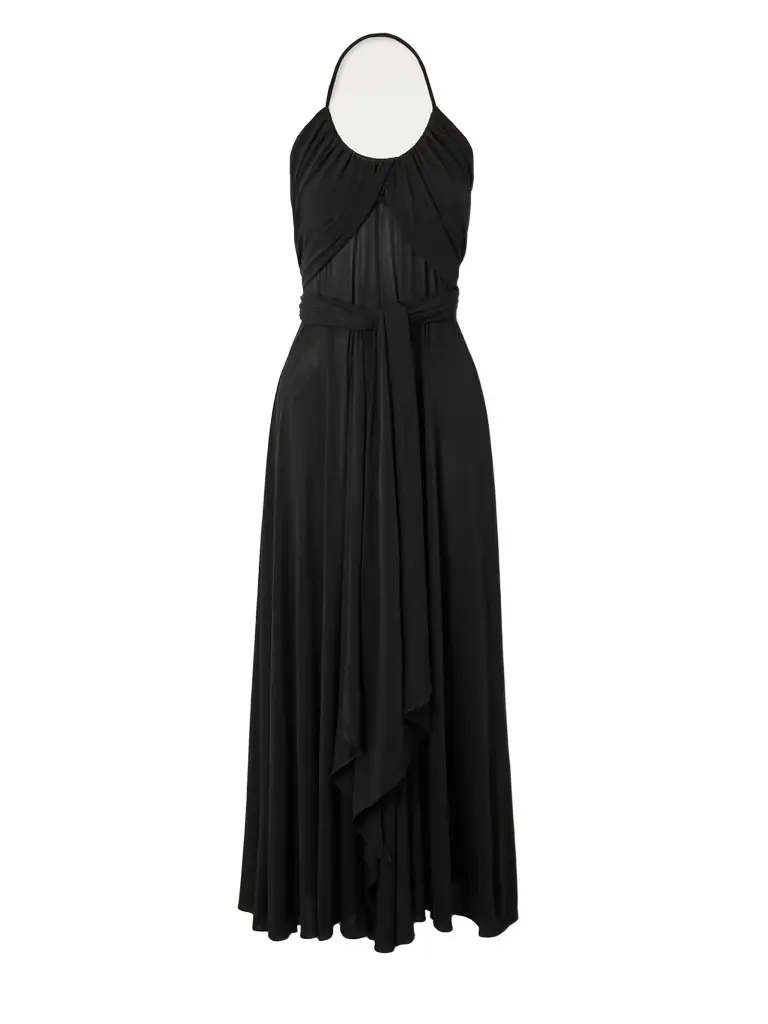 Alaïa Belted Gathered Jersey Halterneck Maxi Dress