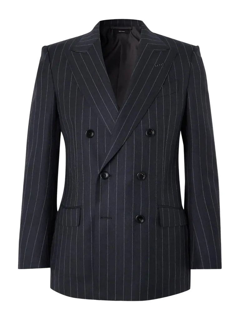 Tom Ford Dyllan Double-Breasted Striped Wool-Twill Suit Jacket - Men