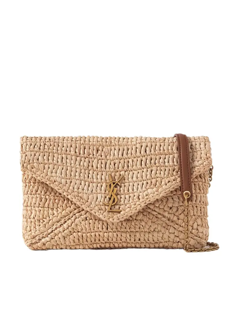 Saint Laurent Cassandre Leather-trimmed Raffia Shoulder Bag