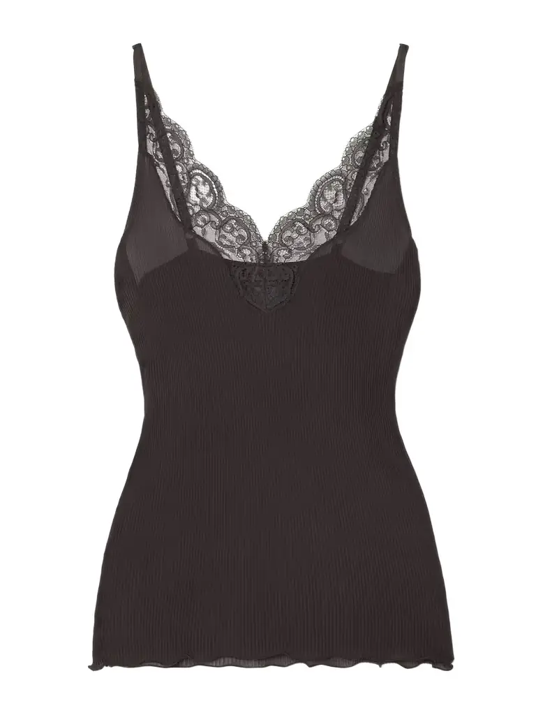 Saint Laurent Lace-trimmed Ribbed Silk-jersey Tank