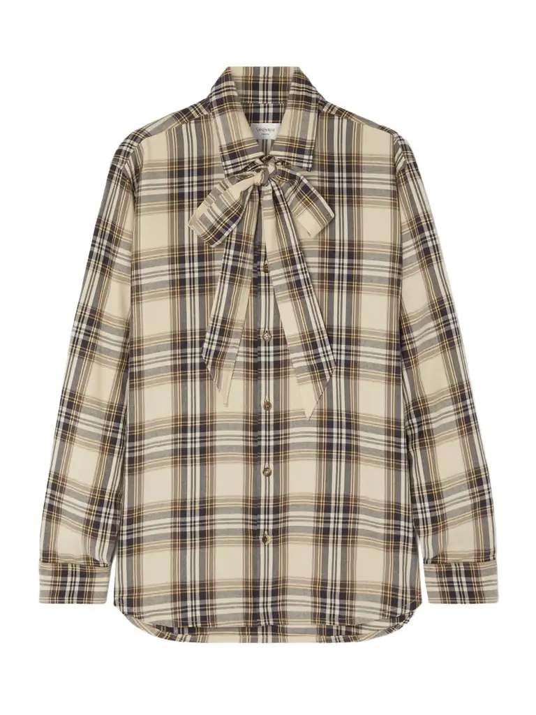 Saint Laurent Pussy-bow Checked Cotton-blend Shirt
