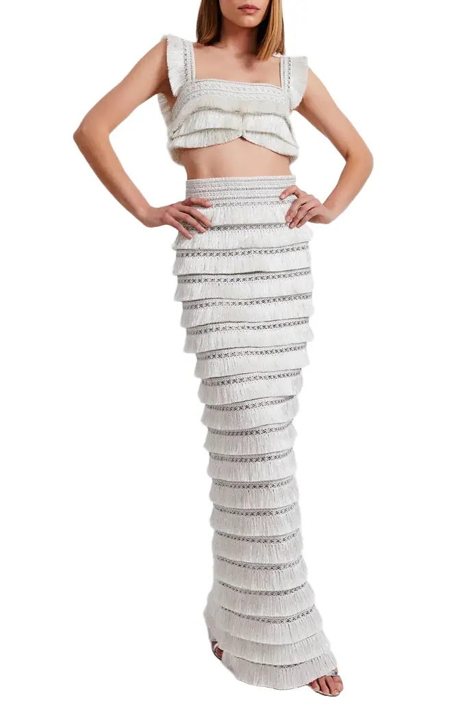 PatBo Metallic Fringe Maxi Skirt
