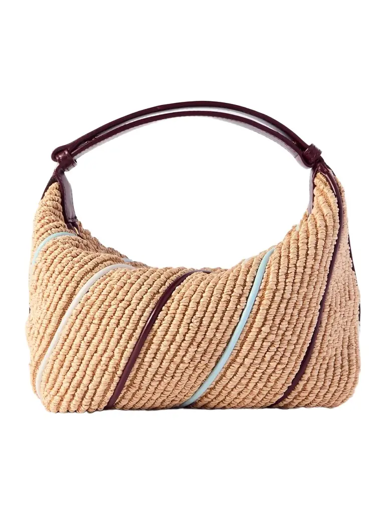 Bottega Veneta Wallace Small Striped Leather-trimmed Raffia Tote