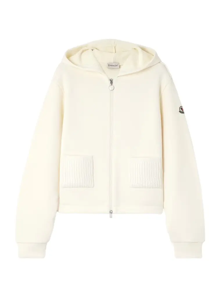 Moncler Ribbed Knit-trimmed Cotton-blend Jersey Hoodie