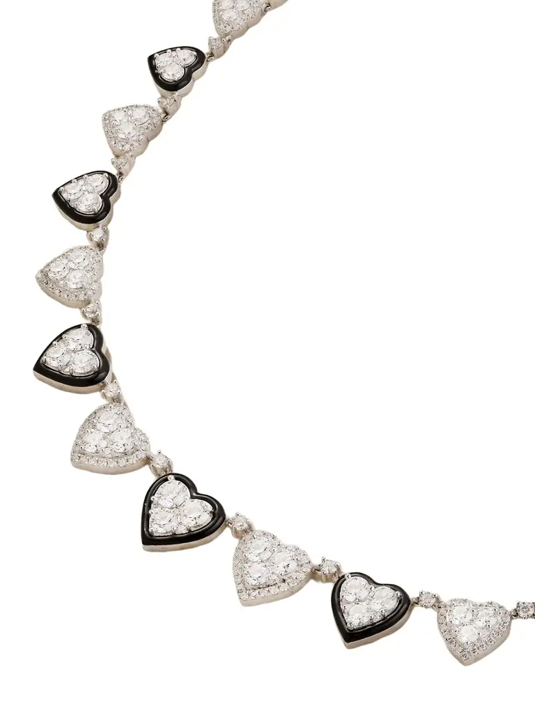 Kamyen Heart 18-karat White Gold, Diamond And Enamel Choker
