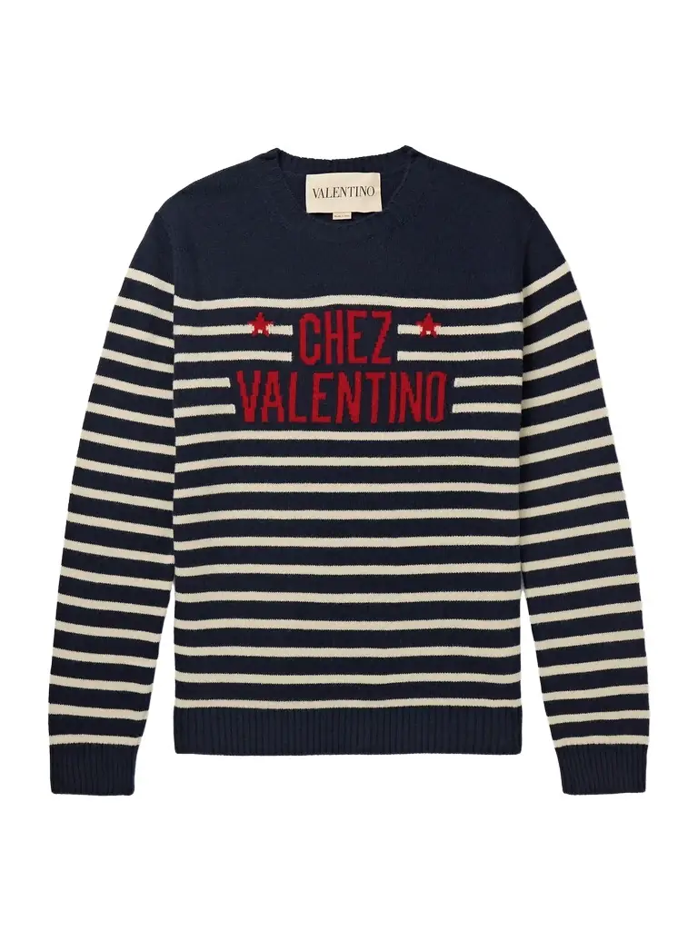 Valentino Garavani Logo-Intarsia Striped Virgin Wool Sweater - Men