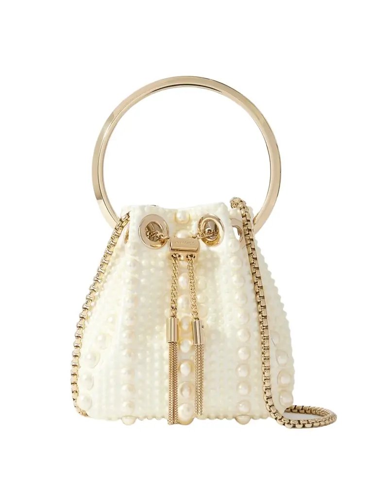 Jimmy Choo Bon Bon Micro Embellished Satin Bucket Bag