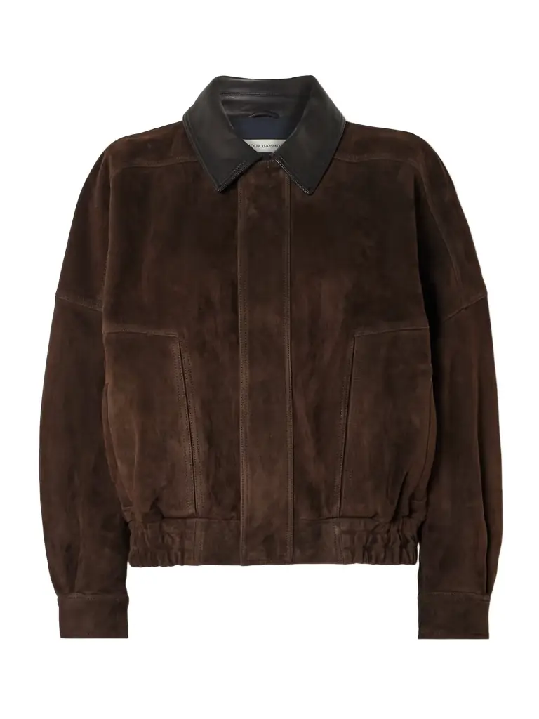 Nour Hammour Dalma Leather-trimmed Suede Bomber Jacket