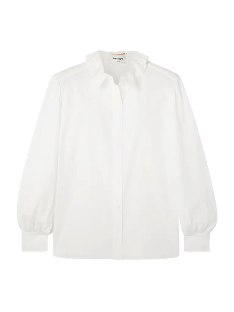 Saint Laurent Lace-trimmed Cotton-poplin Shirt