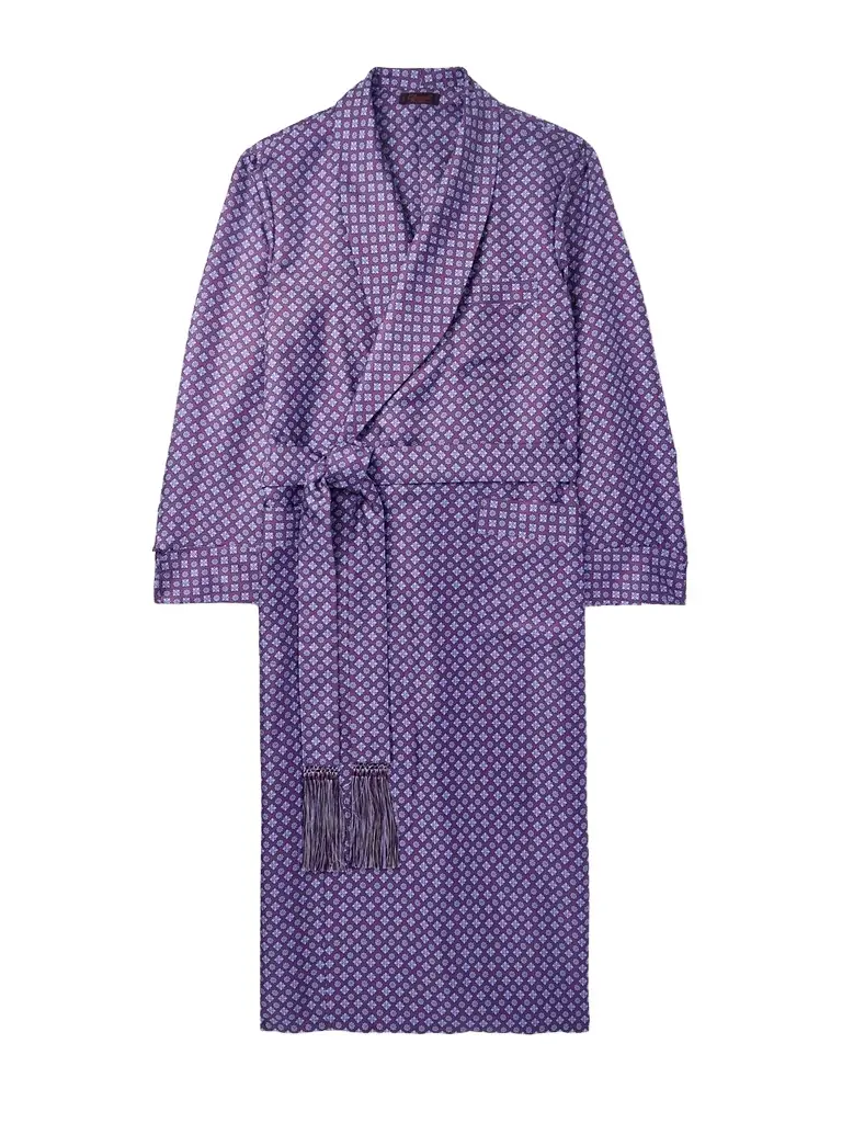 Charvet Belted Printed Silk-Twill Robe - Men