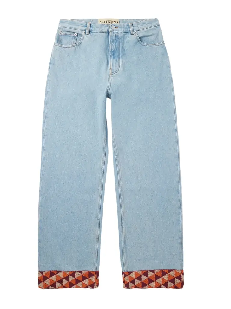 Valentino Garavani Wide-Leg Jacquard-Trimmed Jeans - Men