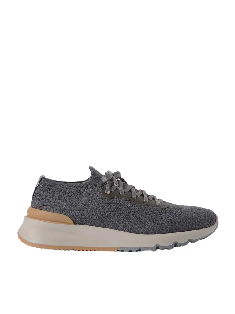 Brunello Cucinelli Leather-Trimmed Stretch-Knit Sneakers - Men