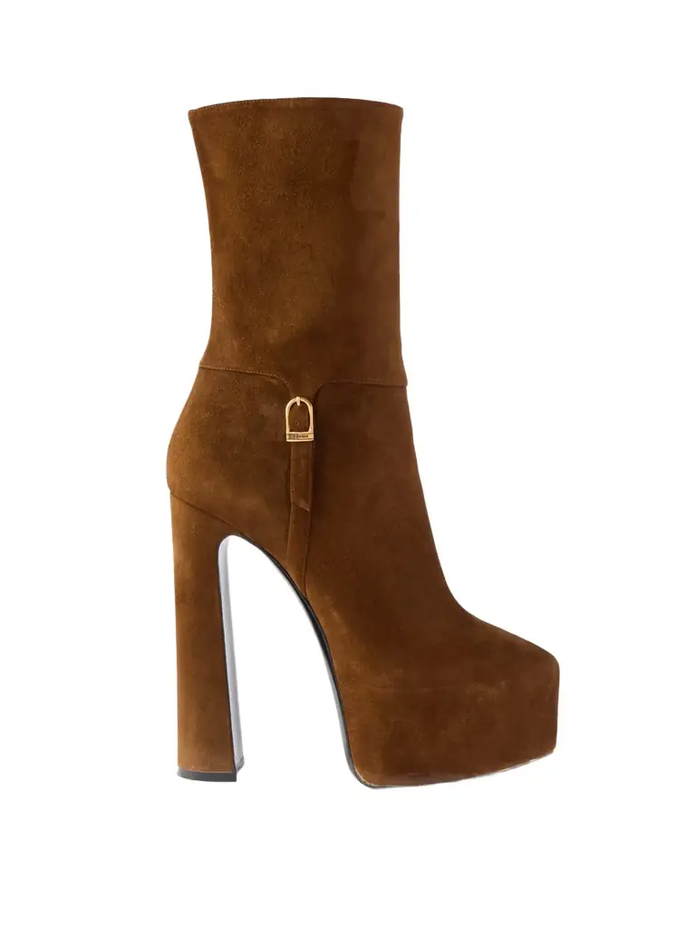 Saint Laurent Nico Buckled Suede Platform Boots