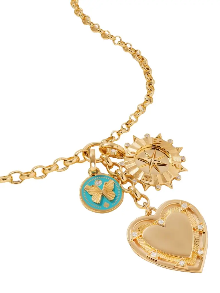 Foundrae Love, Internal Compass & Reverie 18-karat Gold, Diamond And Enamel Necklace