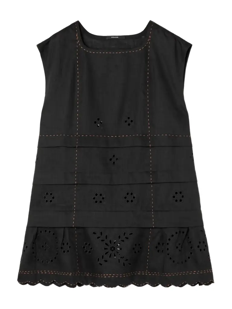 Vita Kin Gigi Topstitched Broderie Anglaise Linen Tank