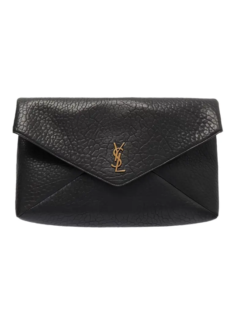 Saint Laurent Cassandre Large Textured-leather Clutch