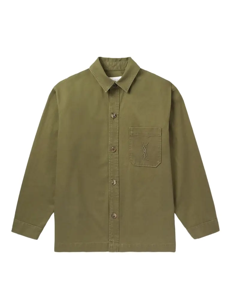 Saint Laurent Logo-Embroidered Cotton and Linen-Blend Gabardine Overshirt - Men