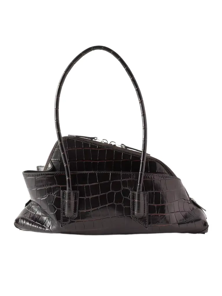 The Attico La Passeggiata Small Asymmetric Croc-effect Leather Tote