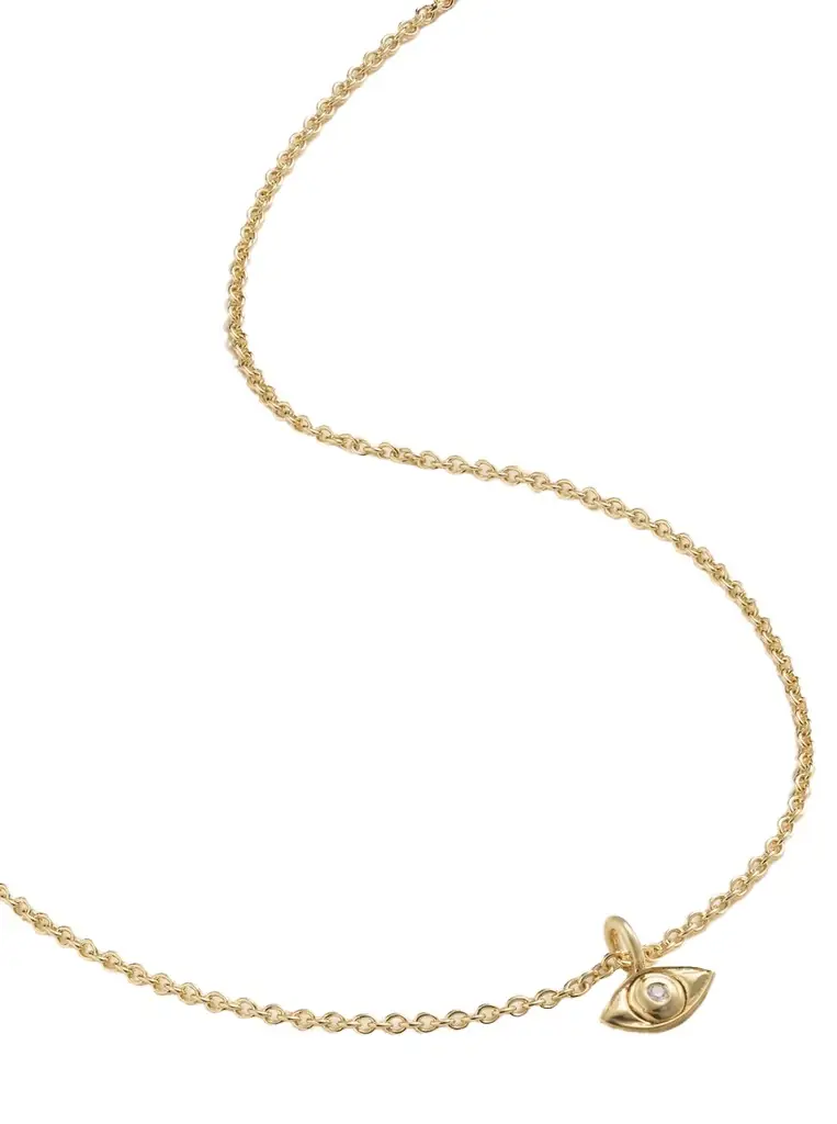 STONE AND STRAND Mini Evil Eye 14-karat Gold Diamond Necklace