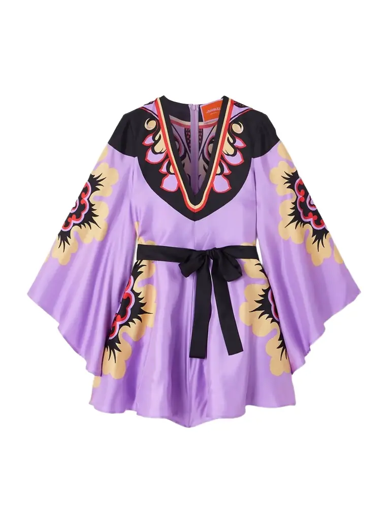 La DoubleJ Icon Magnifico Belted Printed Silk-twill Mini Dress