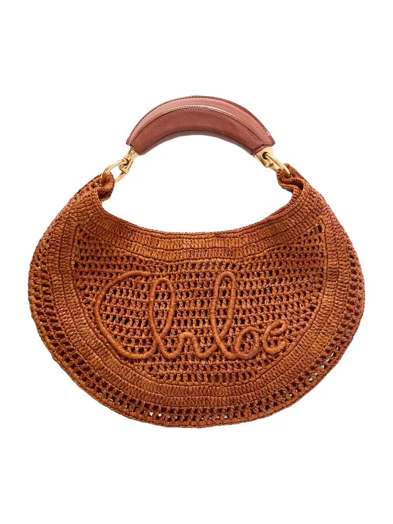 Chloé Summer Banana Leather-trimmed Embroidered Raffia Tote