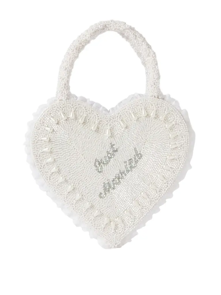 Clio Peppiatt Just Married Lace-trimmed Beaded Twill Tote