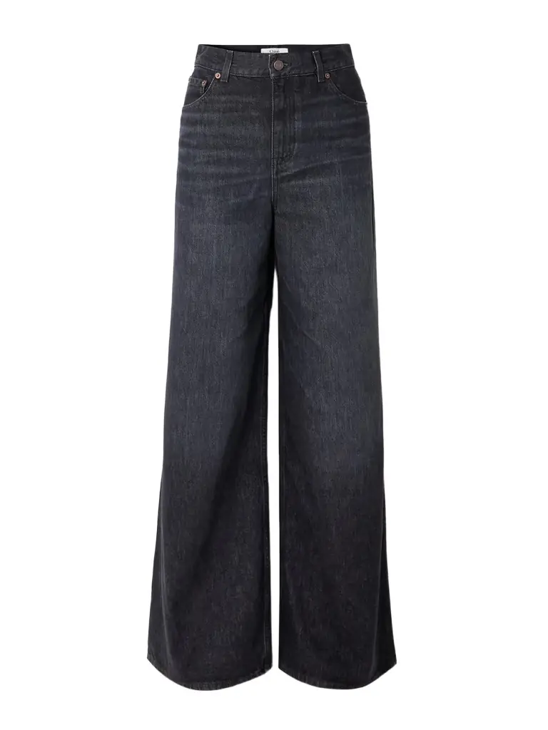 Chloé Leather-trimmed High-rise Wide-leg Jeans