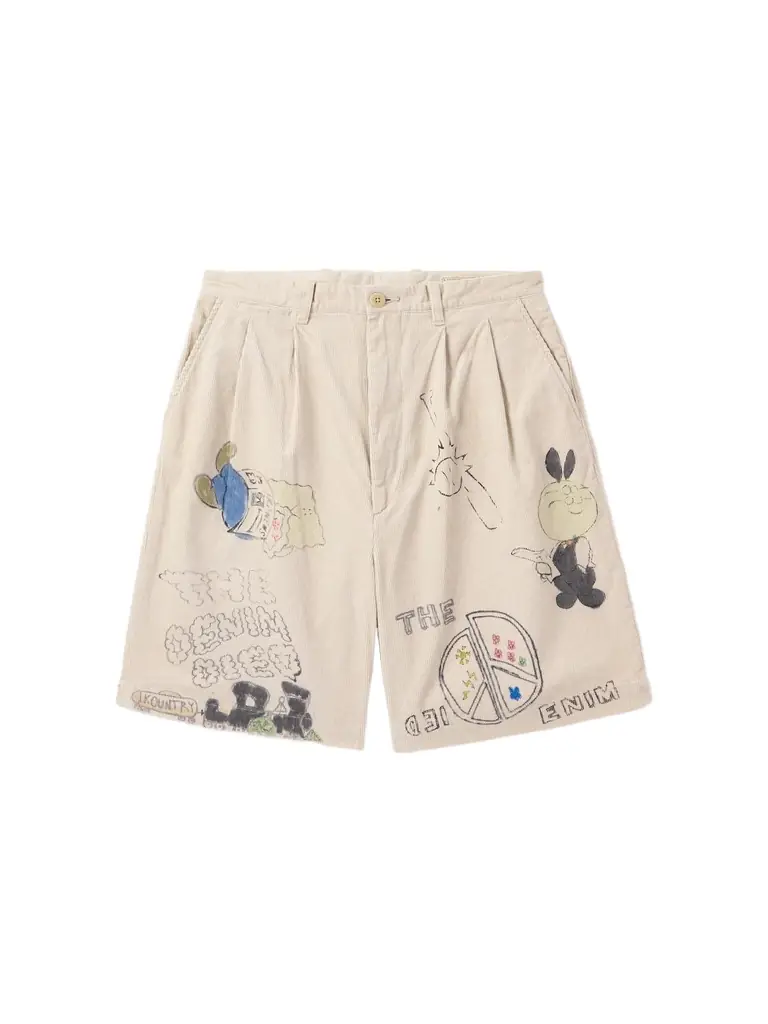 KAPITAL Memorial Paint Straight-Leg Printed Cotton-Corduroy Shorts - Men